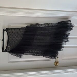 Intimately Free People Black Sheer Mesh Swiss Dot Asymmetrical Ruffle Skirt XS